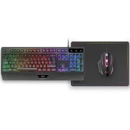 Mars Gaming MCP124 Pack Gaming: Teclado H-Mech, Ratón Óptico y Alfombrilla Negro